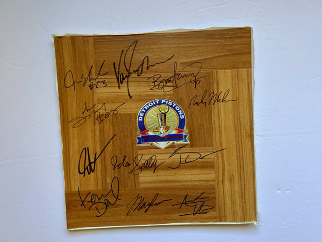 Detroit Pistons 1988-1989 NBA Champ 12x12 parquet wood floorboard signed with proof