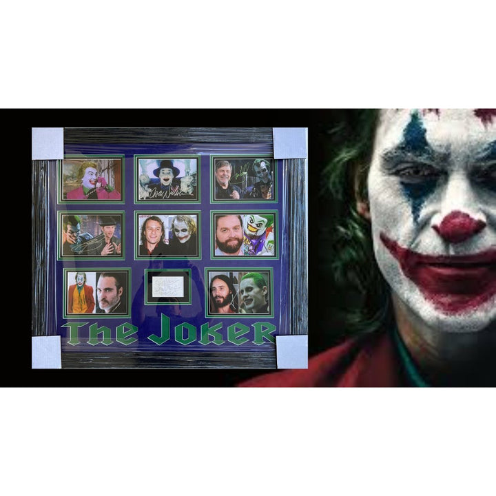 The Joker Joaquin Phoenix , Jack Nicholson, Heath Ledger (8) in all 5x7 photos signed with poof & museum quality frame 31x27