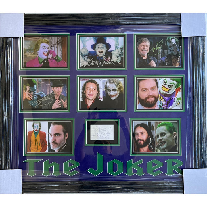 The Joker Joaquin Phoenix , Jack Nicholson, Heath Ledger (8) in all 5x7 photos signed with poof & museum quality frame 31x27