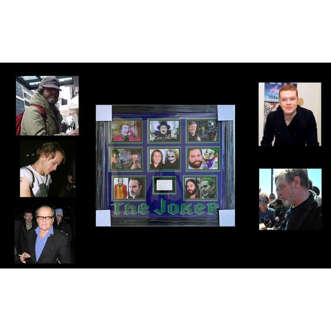 The Joker Joaquin Phoenix , Jack Nicholson, Heath Ledger (8) in all 5x7 photos signed with poof & museum quality frame 31x27