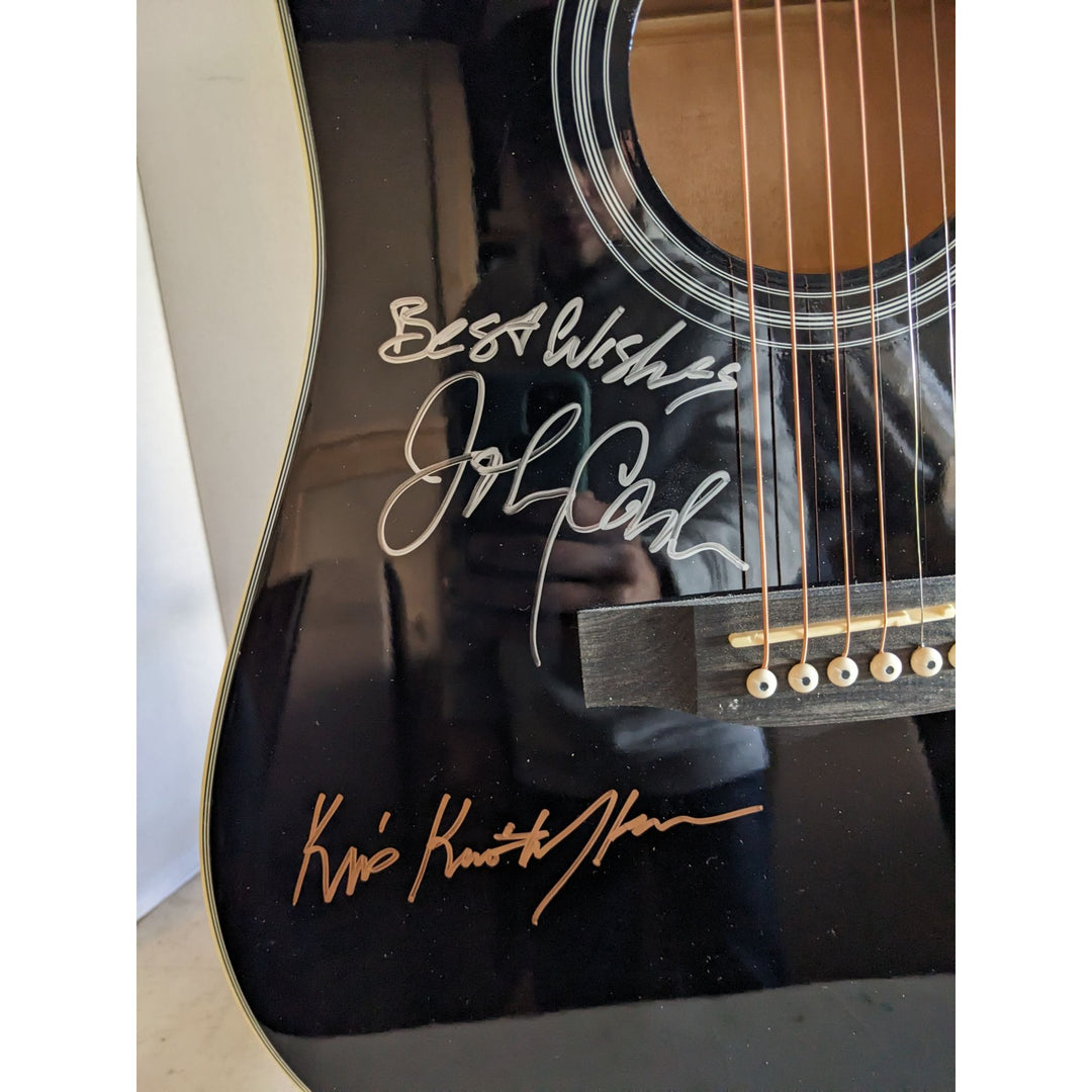 The Highwaymen Johnny Cash, Waylon Jennings, Willie Nelson w/ self sketch, and Kris Kristofferson full size acoustic guitar signed