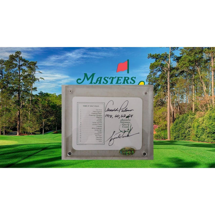 Tiger Woods and Arnold Palmer Augusta National Masters Scorecard signed with proof and acrylic protective case $599
