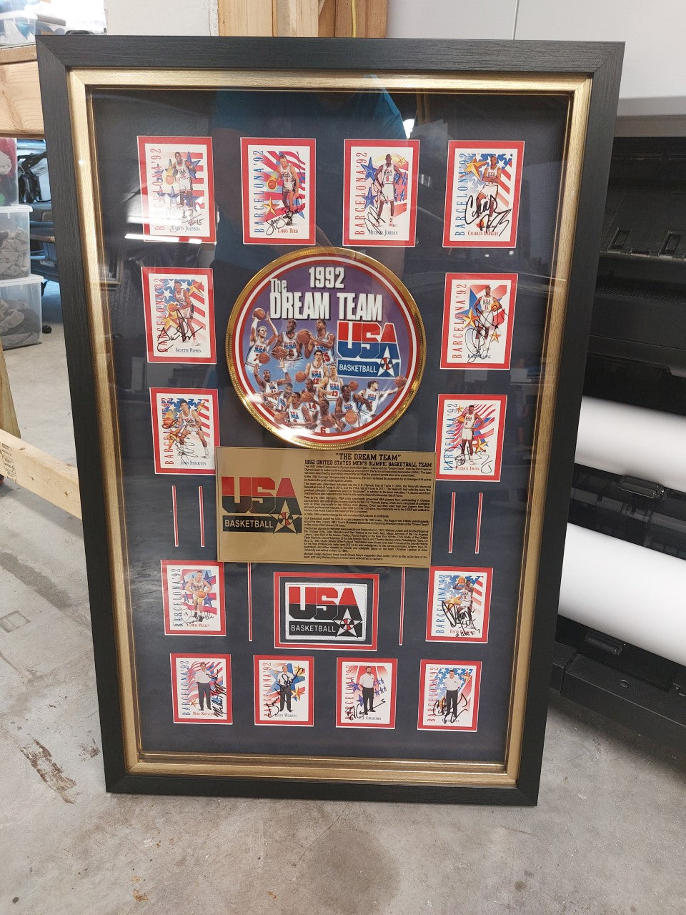 Michael Jordan, Larry Bird, Chuck Daly 1992 Dream Team MASTER SET DREAM TEAM 1991 SKYBOX USA basketball cards signed and framed 24x36 with proof