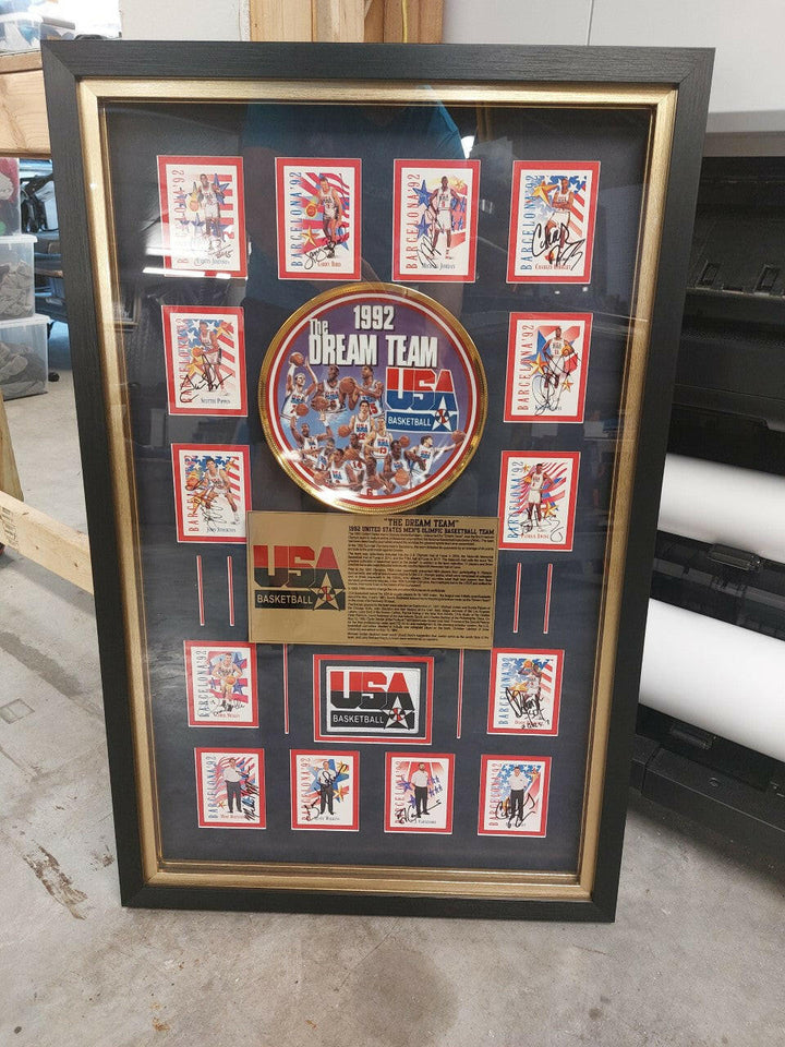Michael Jordan, Larry Bird, Chuck Daly 1992 Dream Team MASTER SET DREAM TEAM 1991 SKYBOX USA basketball cards signed and framed 24x36 with proof - Awesome Artifacts