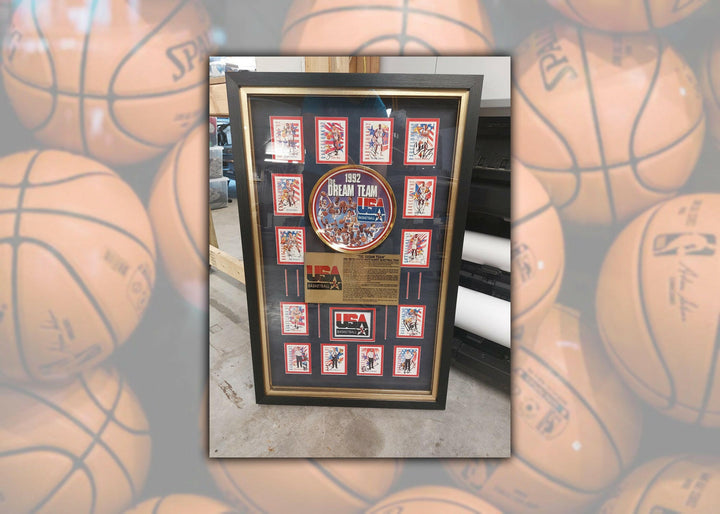 Michael Jordan, Larry Bird, Chuck Daly 1992 Dream Team MASTER SET DREAM TEAM 1991 SKYBOX USA basketball cards signed and framed 24x36 with proof - Awesome Artifacts