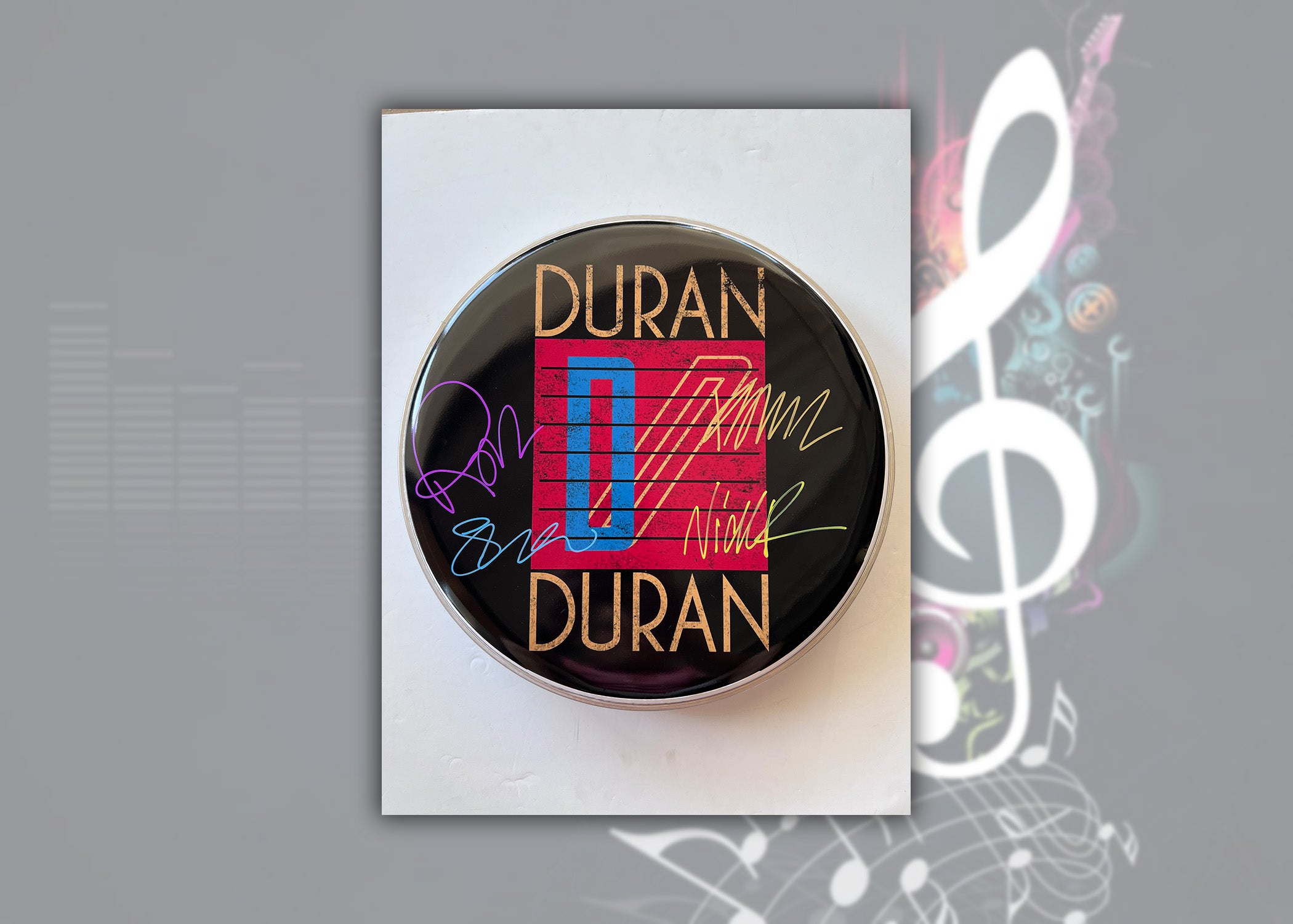 Duran Duran drumhead one-of-a-kind drumhead signed with proof