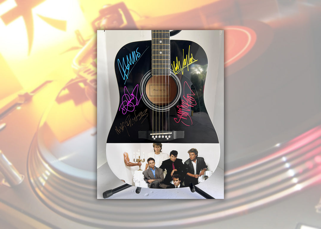 Duran Duran Simon Le Bon, John Taylor, Nick Rhodes Roger Taylor and Andy Taylor one-of-a-kind full size acoustic guitar signed with proof