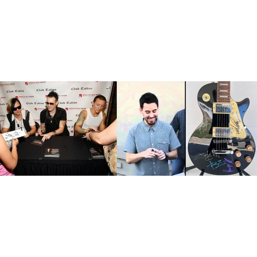 Chester Bennington, Mike Shinoda, Brad Delson, Dave Farrell, Joe Hahn, Rob Bourdon Linkin Park les paul full size electric guitar signed.