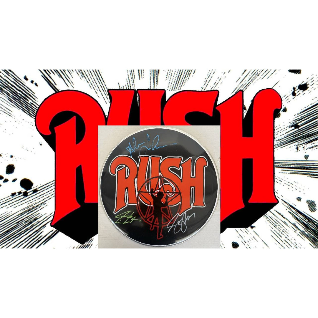Rush Neil Peart Geddy Lee Alex Lifeson drumhead signed with proof..
