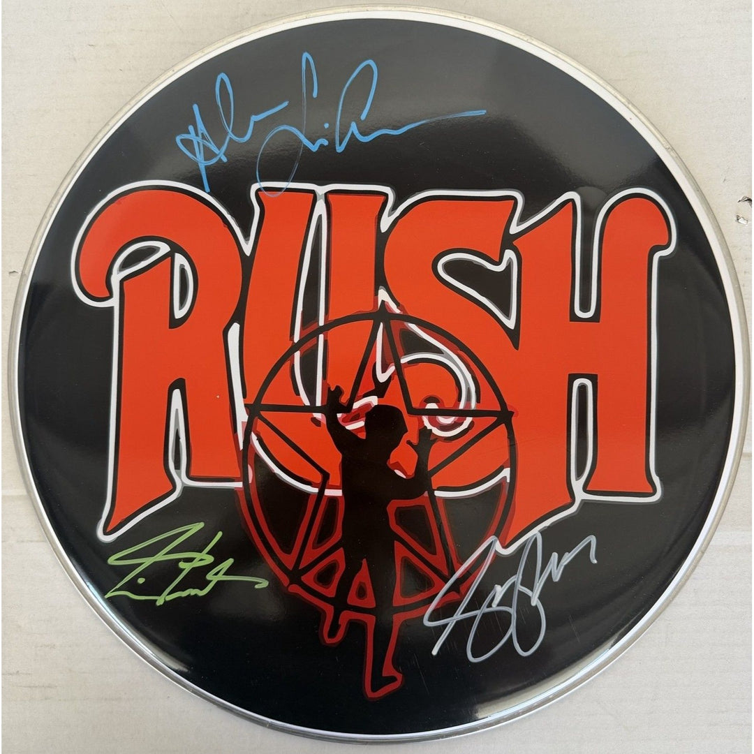 Rush Neil Peart Geddy Lee Alex Lifeson drumhead signed with proof..