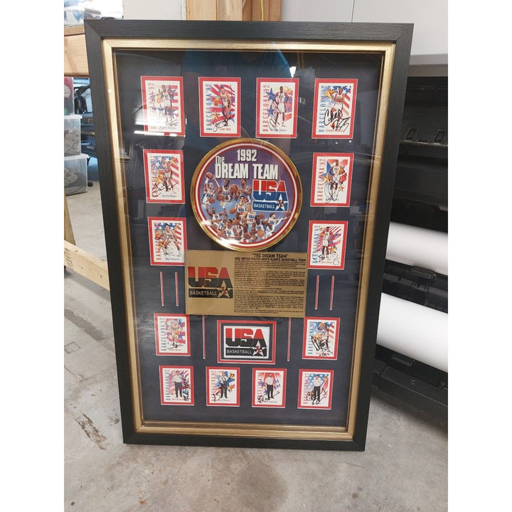 Michael Jordan, Larry Bird, Chuck Daly 1992 Dream Team MASTER SET DREAM TEAM 1991 SKYBOX USA cards signed and framed 24x36 with proof