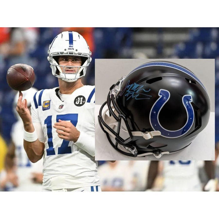 Daniel Jones NFL MVP candidate & rushing leader Indianapolis Colts 2025 Riddell speed full size (black matte) helmet signed with proof