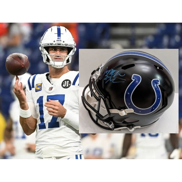 Daniel Jones NFL MVP candidate & rushing leader Indianapolis Colts 2025 Riddell speed full size (black matte) helmet signed with proof