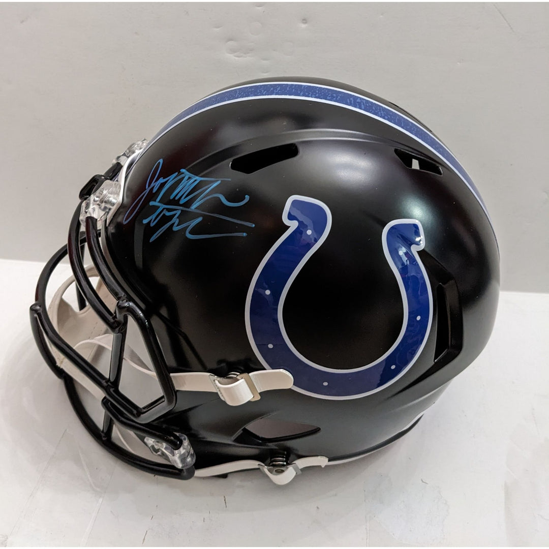 Daniel Jones NFL MVP candidate & rushing leader Indianapolis Colts 2025 Riddell speed full size (black matte) helmet signed with proof