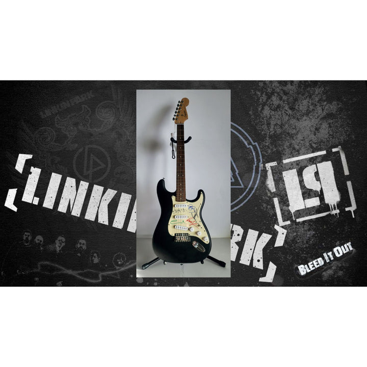 Chester Bennington, Mike Shinoda, Brad Delson, Dave Farrell, Joe Hahn, Rob Bourdon, Linkin Park, Fender telecaster electric guitar signed with proof