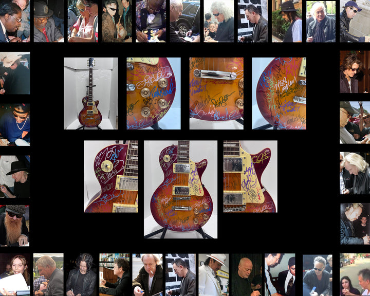 Eric Clapton, Eddie Van Halen, Carlos Santana, Jimmy Page 36 of rock and roll's greatest guitarists of all time vintage Les Paul style electric guitar signed with proof