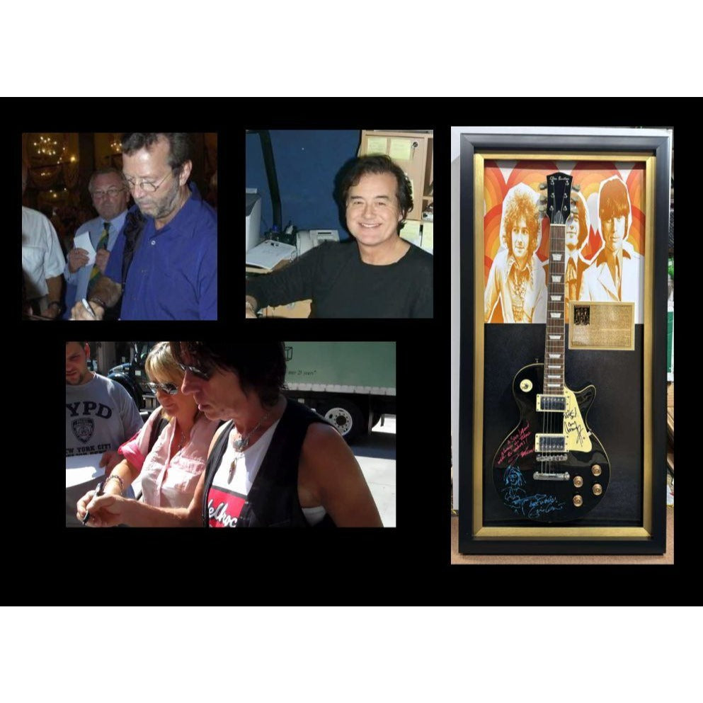 Yardbirds Jeff Beck Jimmy Page & Eric Clapton full size vintage les paul guitar signed with proof & museum quality frame