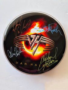 Eddie Van Halen, David Lee Roth, Alex Van Halen, Michael Anthony one-of-a-kind drumhead signed with proof