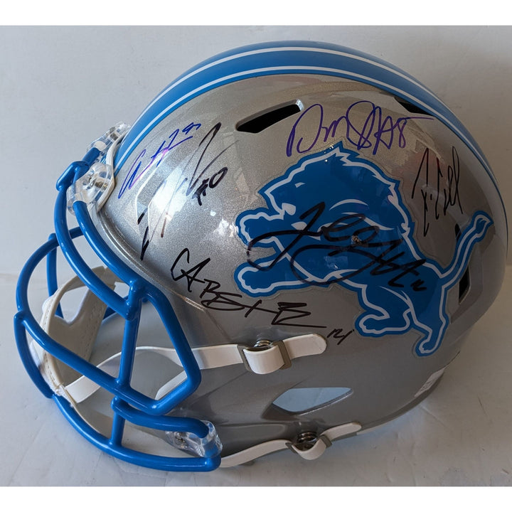 Jahmyr Gibbs, Jared Goff, Aidan Hutchinson, Dan Campell, Amon St. Brown & David Montgomery Detroit Lions Riddell full size helmet signed