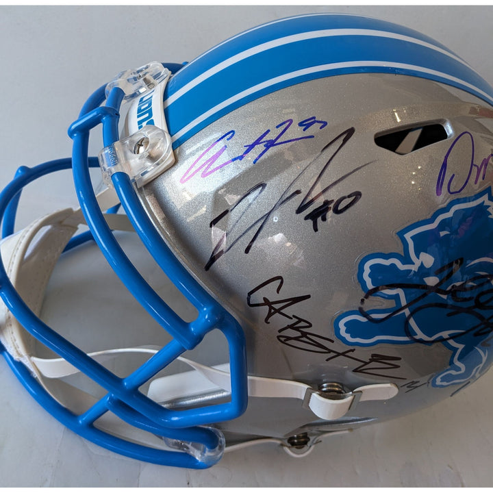 Jahmyr Gibbs, Jared Goff, Aidan Hutchinson, Dan Campell, Amon St. Brown & David Montgomery Detroit Lions Riddell full size helmet signed