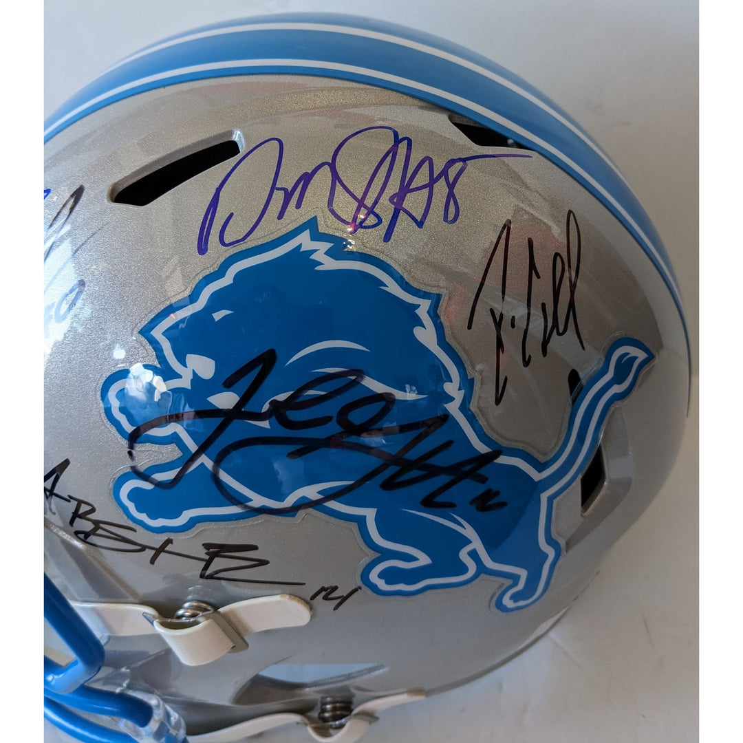 Jahmyr Gibbs, Jared Goff, Aidan Hutchinson, Dan Campell, Amon St. Brown & David Montgomery Detroit Lions Riddell full size helmet signed