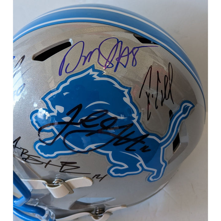 Jahmyr Gibbs, Jared Goff, Aidan Hutchinson, Dan Campell, Amon St. Brown & David Montgomery Detroit Lions Riddell full size helmet signed