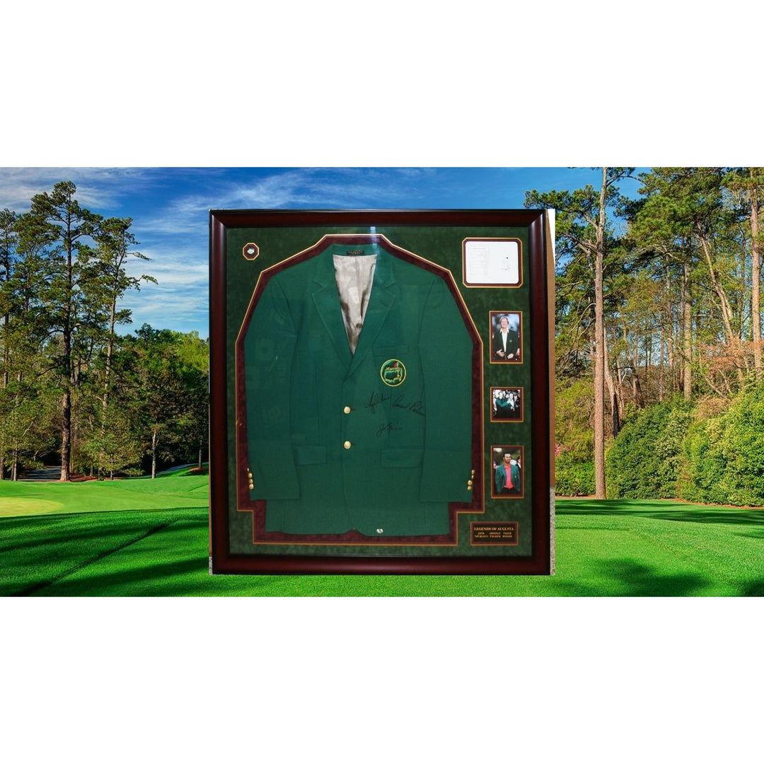 Masters Green Jacket Tiger Woods Arnold Palmer Jack Nicklaus signed with proof  in museum quality frame.
