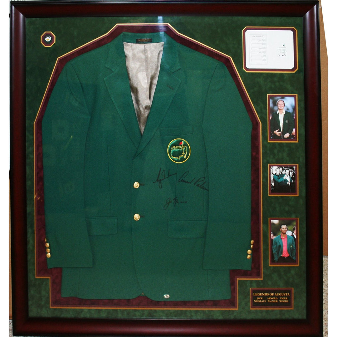 Masters Green Jacket Tiger Woods Arnold Palmer Jack Nicklaus signed with proof  in museum quality frame.