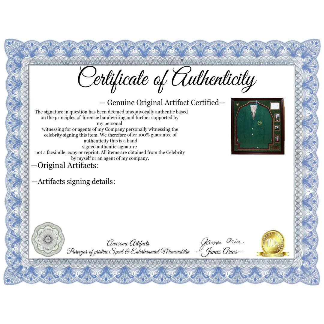 Masters Green Jacket Tiger Woods Arnold Palmer Jack Nicklaus signed with proof  in museum quality frame.