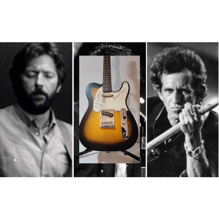 Keith Richards (inscribed), Eric Clapton, & Chuck Berry authentic Fender telecaster full size electric guitar signed with proof