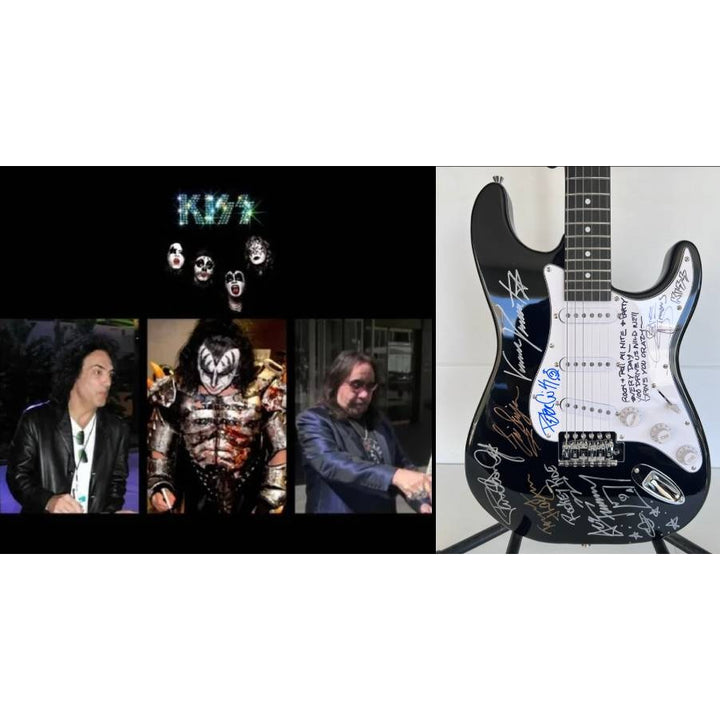 Kiss, Gene Simmons, Paul Stanley, Peter Chris, Ace Frehley  electric guitar signed with proof.