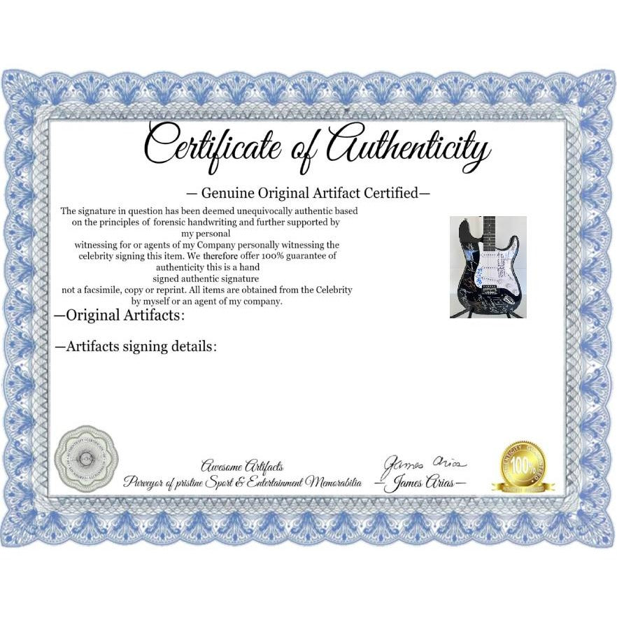 Kiss, Gene Simmons, Paul Stanley, Peter Chris, Ace Frehley  electric guitar signed with proof.