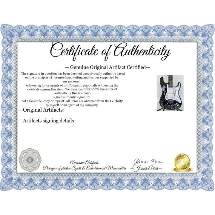 Kiss, Gene Simmons, Paul Stanley, Peter Chris, Ace Frehley  electric guitar signed with proof.