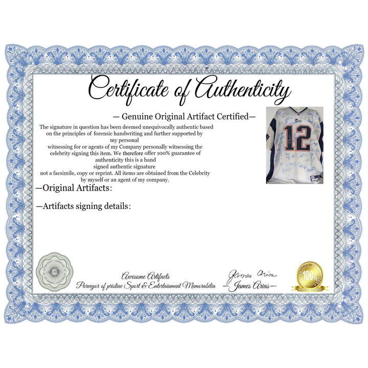 New England Patriots Tom Brady, Rob Gronkowski, Julian Edelman, Robert Kraft, Bill Belichick, 2016-17 team signed Super Bowl champs