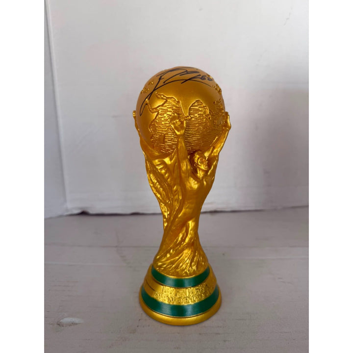 Lionel Messi 2022 World Cup Replica Trophy Resin Sculpture signed with proof.