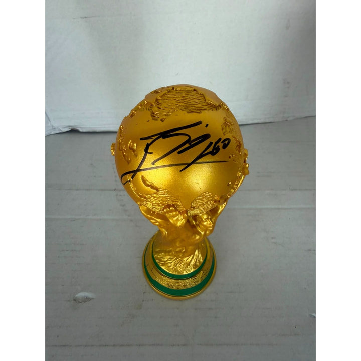 Lionel Messi 2022 World Cup Replica Trophy Resin Sculpture signed with proof.
