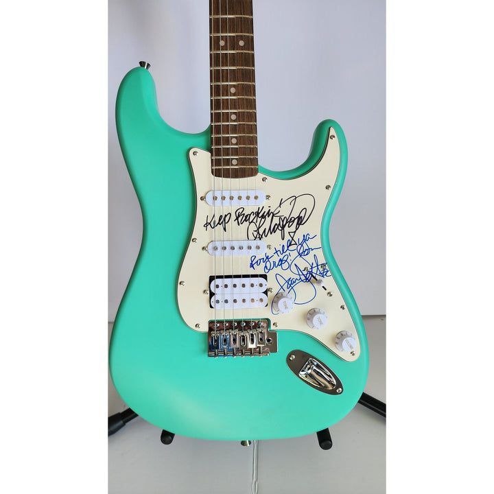 Lita Ford & Joan Jett, signed with inscriptions authentic Fender Stratocaster electric guitar signed with proof
