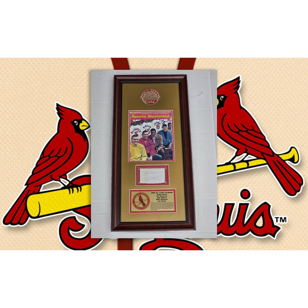 St. Louis Cardinals 1964 Roger Maris,  Tim McCarver, Bob Gibson,  Mike Shannon & Lou Brock 18x33 framed with proof.