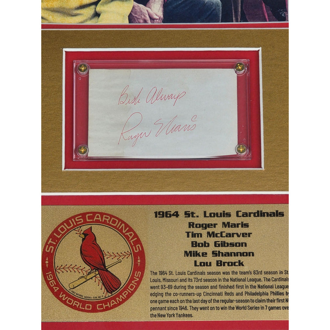 St. Louis Cardinals 1964 Roger Maris,  Tim McCarver, Bob Gibson,  Mike Shannon & Lou Brock 18x33 framed with proof.