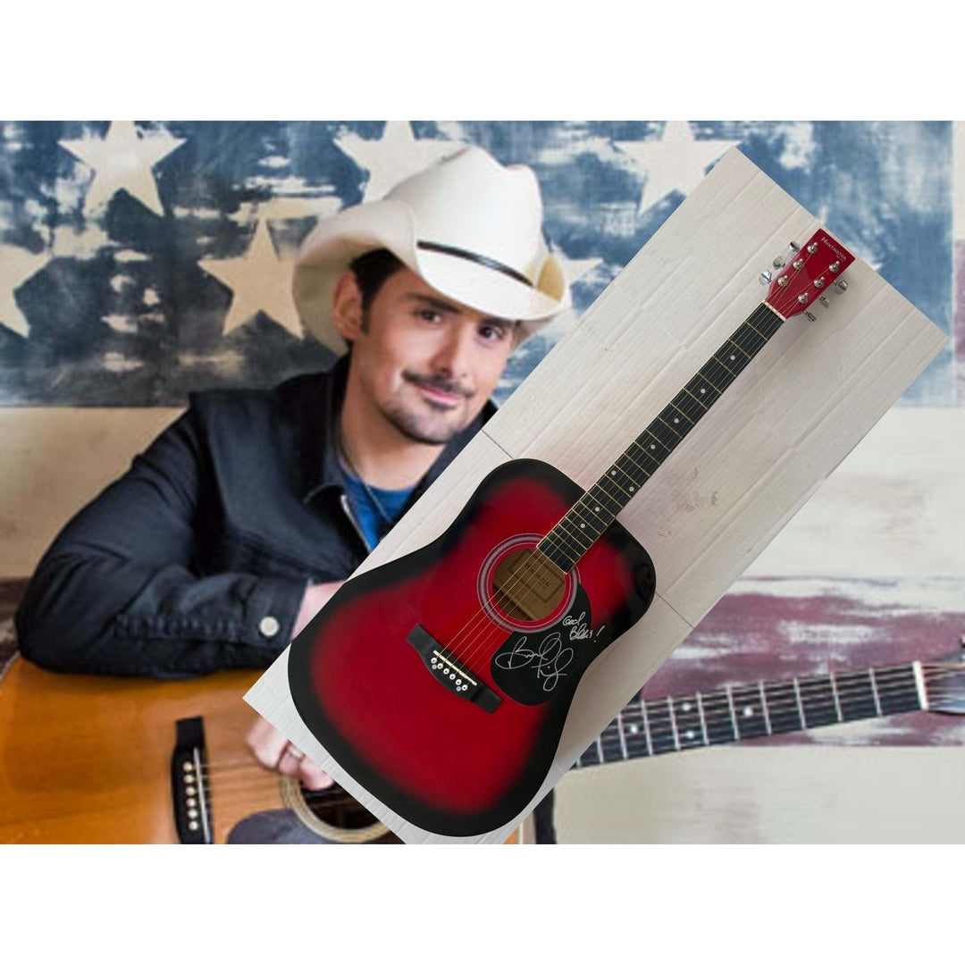 Brad Paisley very rare acoustic guitar with sketch signed with proof.