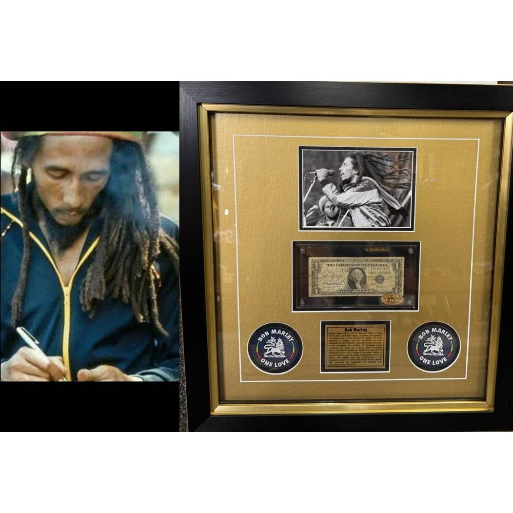 Bob Marley iconic reggae King 1939 silver certificate signed with proof 19x20 Museum quality frame Awesome Artifacts