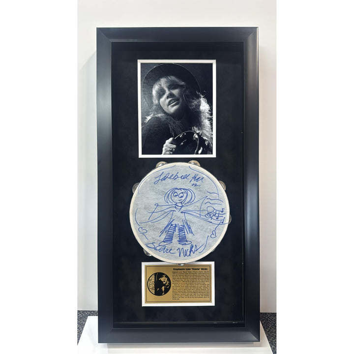 Stevie Nicks 10' tambourine signed with amazing angel sketch and museum quality frame 15x30