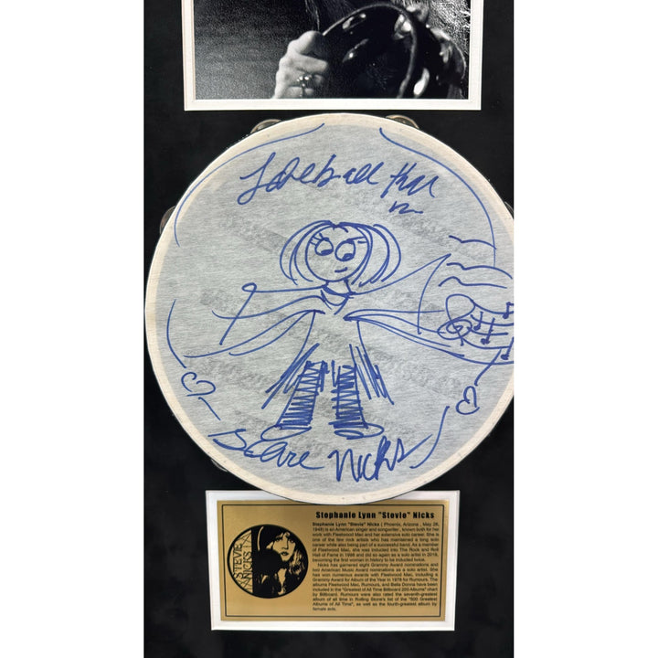 Stevie Nicks 10' tambourine signed with amazing angel sketch and museum quality frame 15x30