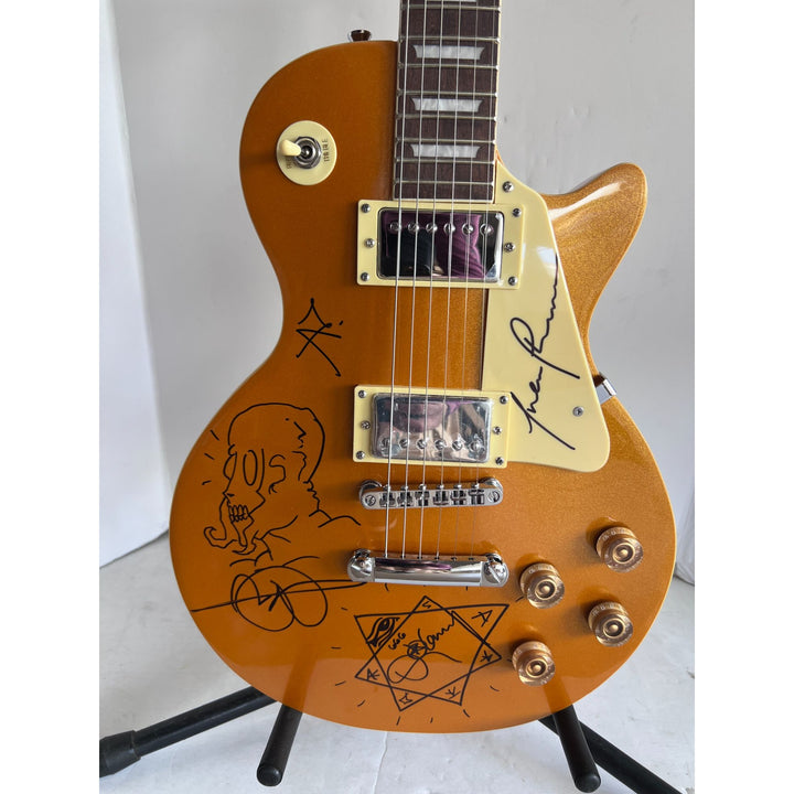 Tool Maynard James Keenan Danny Carey Justin Chancellor Adam Jones Les Paul Gold top full size electric guitar signed with proof