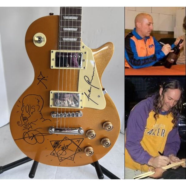 Tool Maynard James Keenan Danny Carey Justin Chancellor Adam Jones Les Paul Gold top full size electric guitar signed with proof