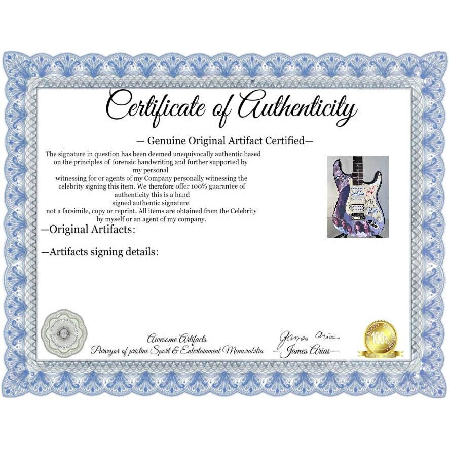 Reo Speedwagon Kevin Cronin, Dave Amato, Bruce Hall, Brian Hitt and Derek Hilland Stratocaster (one of a kind) electric guitar signed.