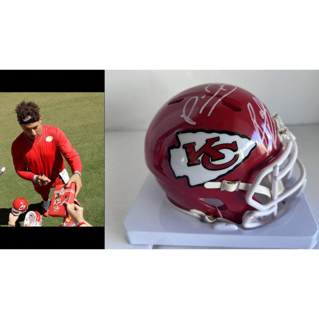 Patrick Mahomes Rashee Rice Kansas City Chiefs Riddell mini helmet signed with proof