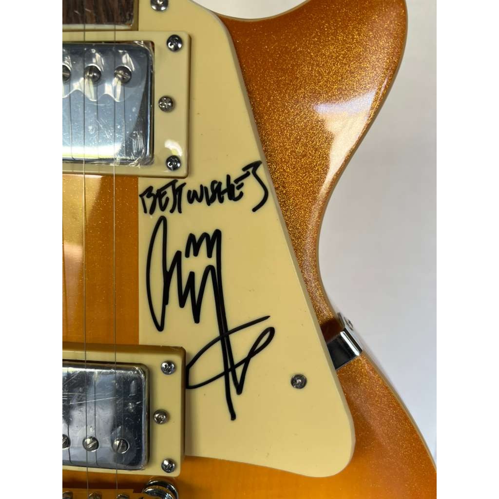Jimmy Page, Robert Plant, John Paul Jones Led Zeppelin  gold les paul electric guitar signed with proof.