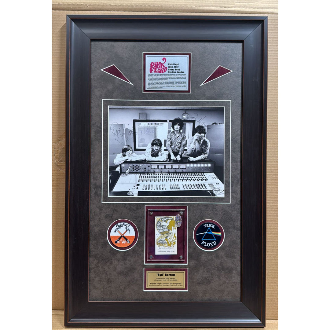 Pink Floyd 11x14 photo signed Roger Waters Nick Mason Richard Wright and original concert ticket signed by Syd Barrett with proof.