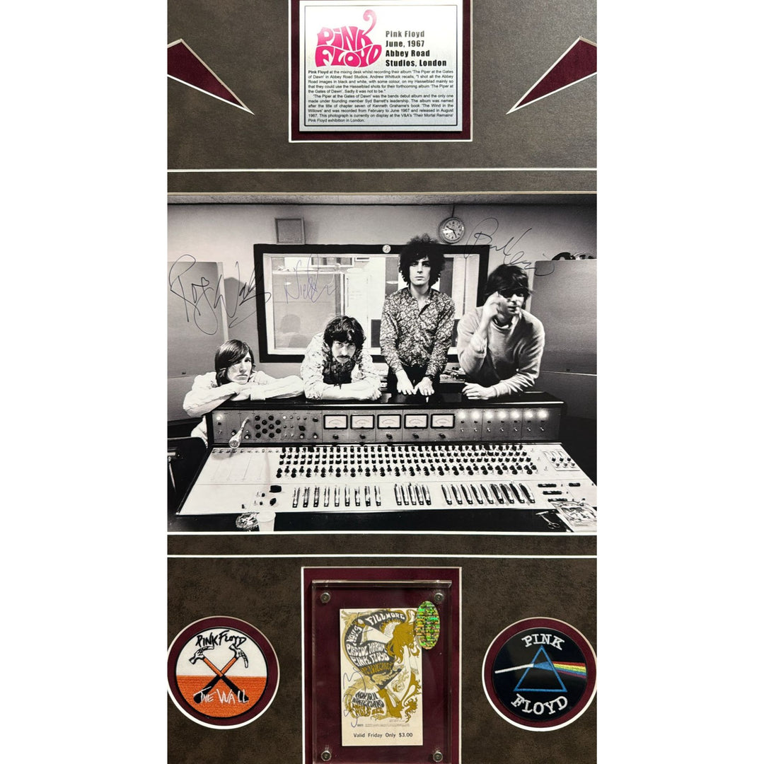 Pink Floyd 11x14 photo signed Roger Waters Nick Mason Richard Wright and original concert ticket signed by Syd Barrett with proof.